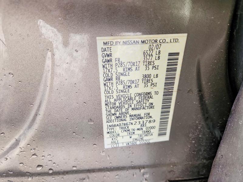 Aukcja sprzedaży 2007 Nissan Titan, vin: 1N6BA07B67N233789, numer aukcji: 46492076
