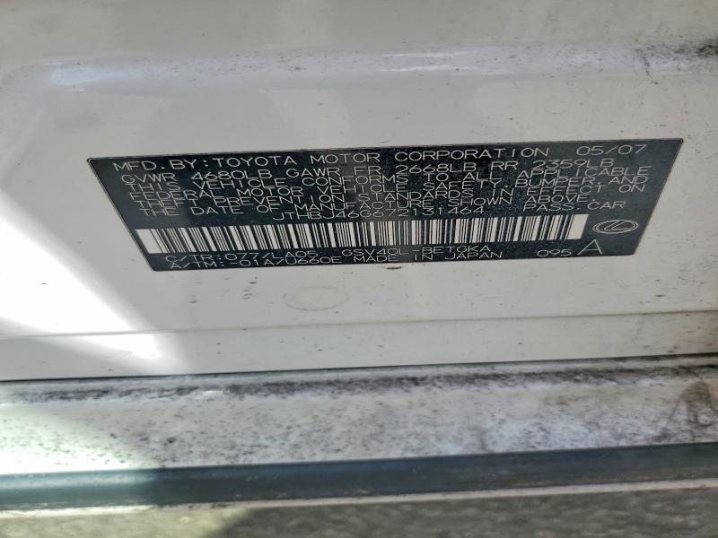 Продаж на аукціоні авто 2007 Lexus Es 350, vin: JTHBJ46G672131464, номер лоту: 41829816