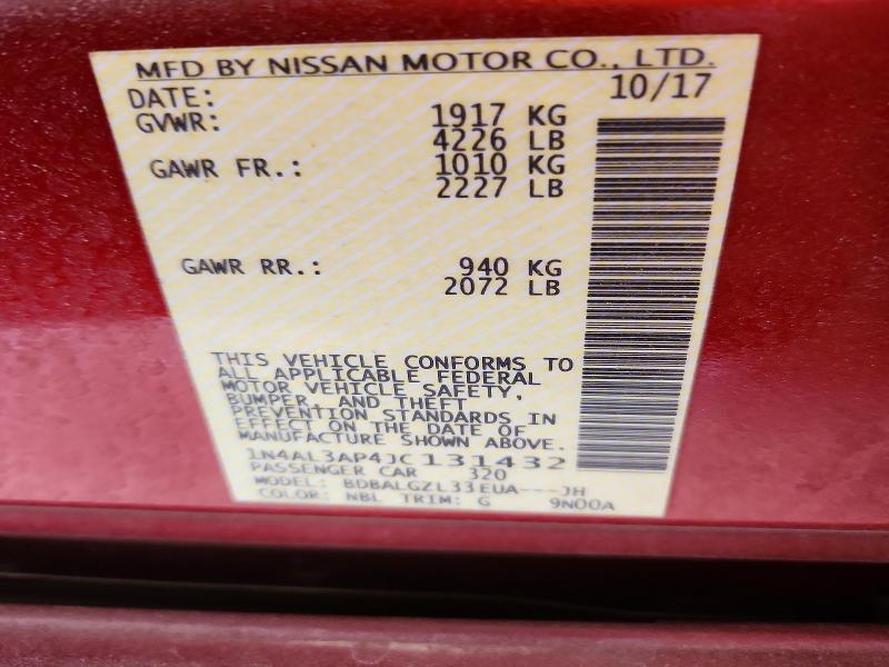 2018 Nissan Altima მანქანა იყიდება აუქციონზე, vin: 1N4AL3AP4JC131432, აუქციონის ნომერი: 47605166