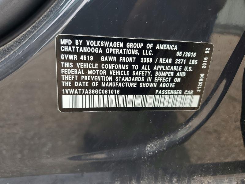 47670216 :رقم المزاد ، 1VWAT7A36GC061016 vin ، 2016 Volkswagen Passat مزاد بيع