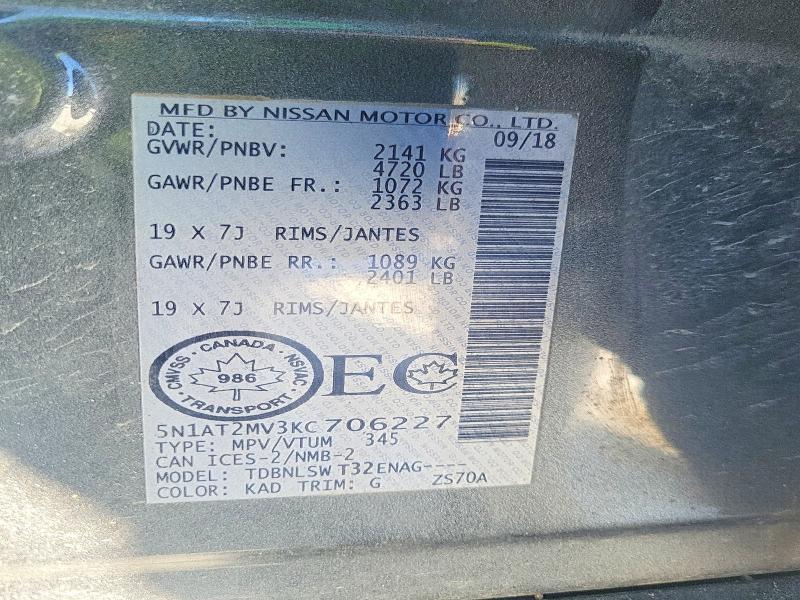 Aukcja sprzedaży 2019 Nissan Rogue, vin: 5N1AT2MV3KC706227, numer aukcji: 78997805