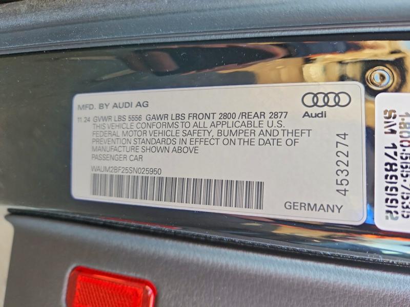 41623426 :رقم المزاد ، WAUM2BF25SN025950 vin ، 2025 Audi A6 مزاد بيع
