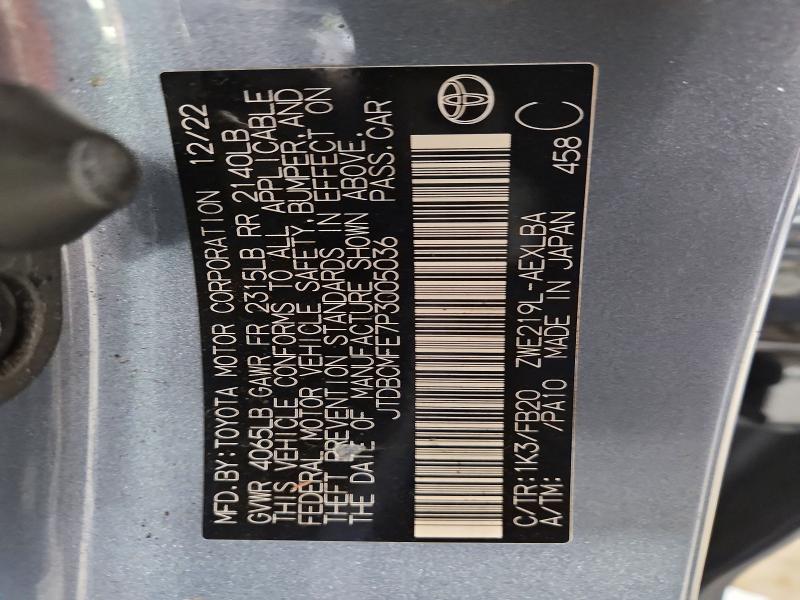 2023 Toyota Corolla Hybrid მანქანა იყიდება აუქციონზე, vin: JTDBCMFE7P3005036, აუქციონის ნომერი: 47053026