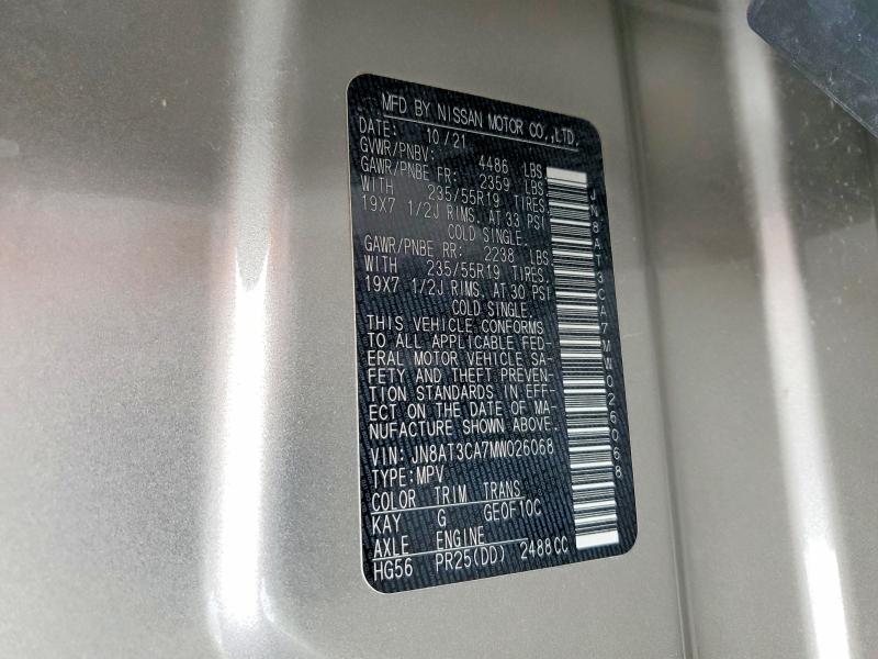 2021 Nissan Rogue მანქანა იყიდება აუქციონზე, vin: JN8AT3CA7MW026068, აუქციონის ნომერი: 47140426