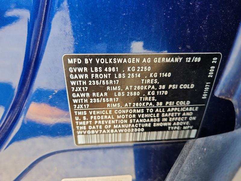 Продаж на аукціоні авто 2010 Volkswagen Tiguan, vin: WVGBV7AX8AW002300, номер лоту: 47450816