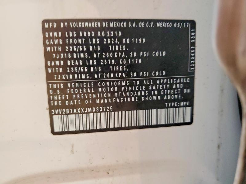 79827835 :رقم المزاد ، 3VV2B7AXXJM033725 vin ، 2018 Volkswagen Tiguan مزاد بيع