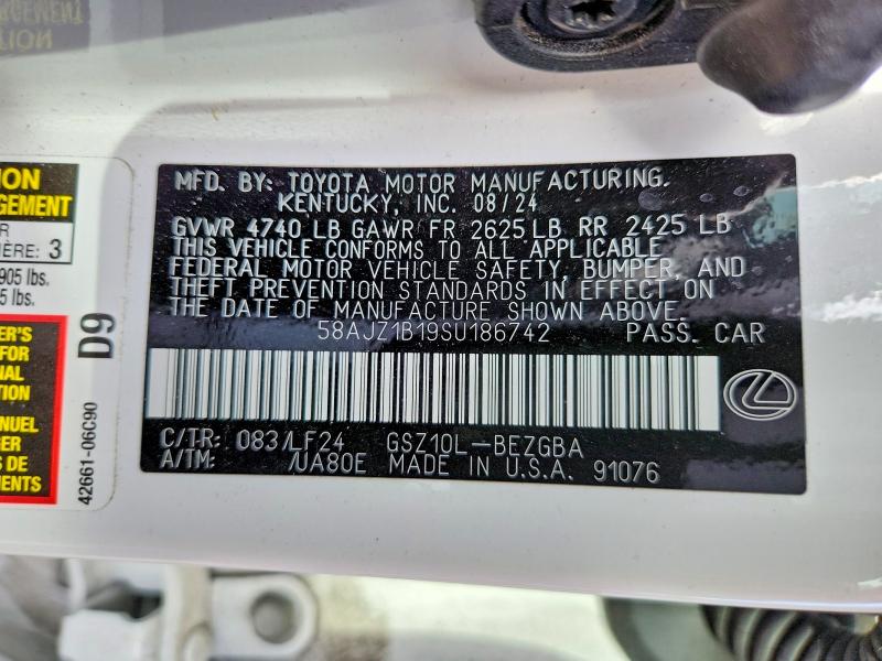 2025 Lexus Es 350 მანქანა იყიდება აუქციონზე, vin: 58AJZ1B19SU186742, აუქციონის ნომერი: 46722146