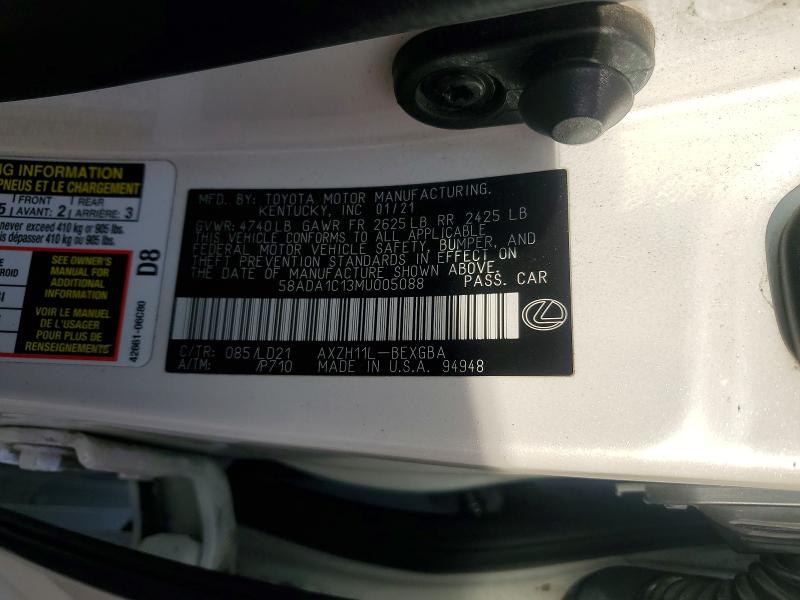 Продаж на аукціоні авто 2021 Lexus Es 300h, vin: 58ADA1C13MU005088, номер лоту: 47823106