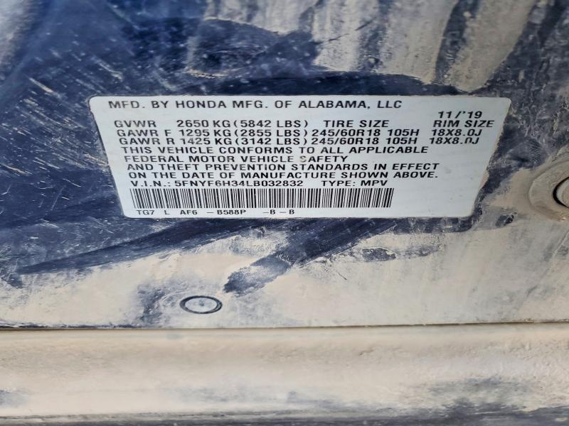 Продажа на аукционе авто 2020 Honda Pilot, vin: 5FNYF6H34LB032832, номер лота: 46385536