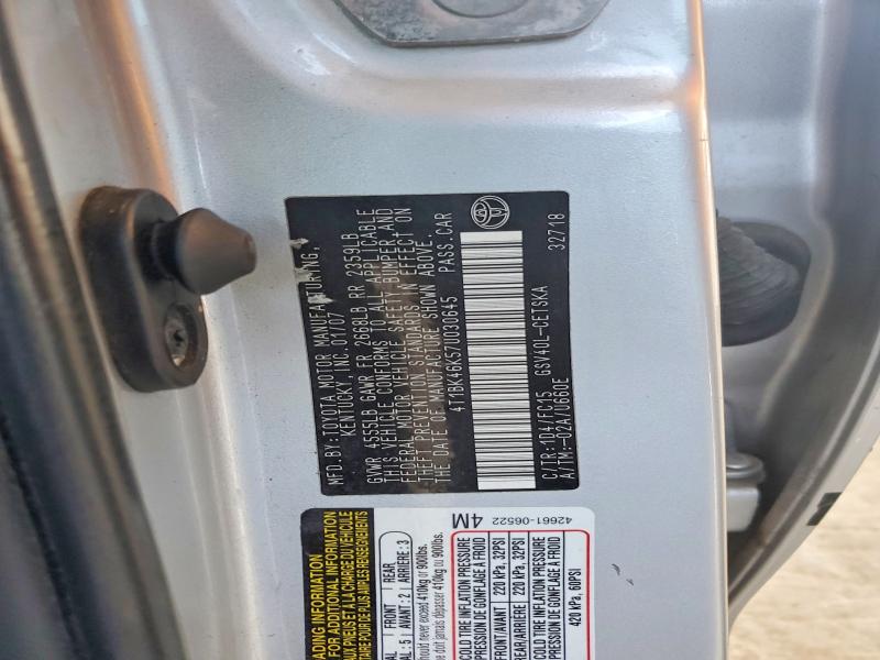 2007 Toyota Camry მანქანა იყიდება აუქციონზე, vin: 4T1BK46K57U030645, აუქციონის ნომერი: 47387546
