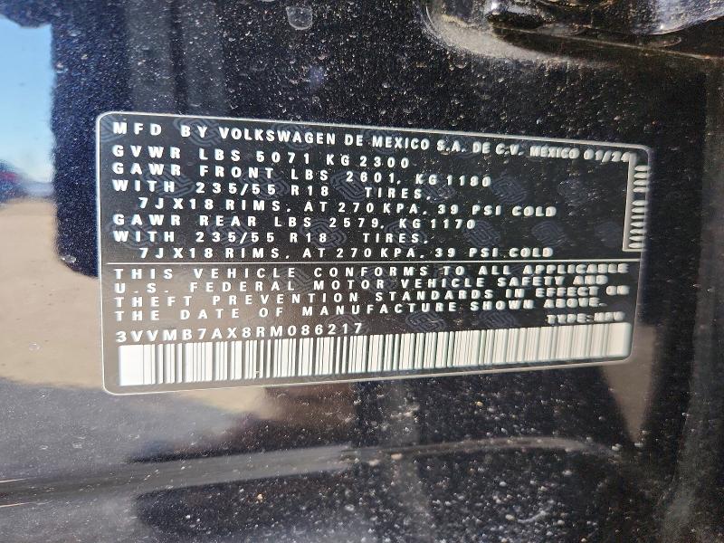 Auction sale of the 2024 Volkswagen Tiguan, vin: 3VVMB7AX8RM086217, lot number: 41930026