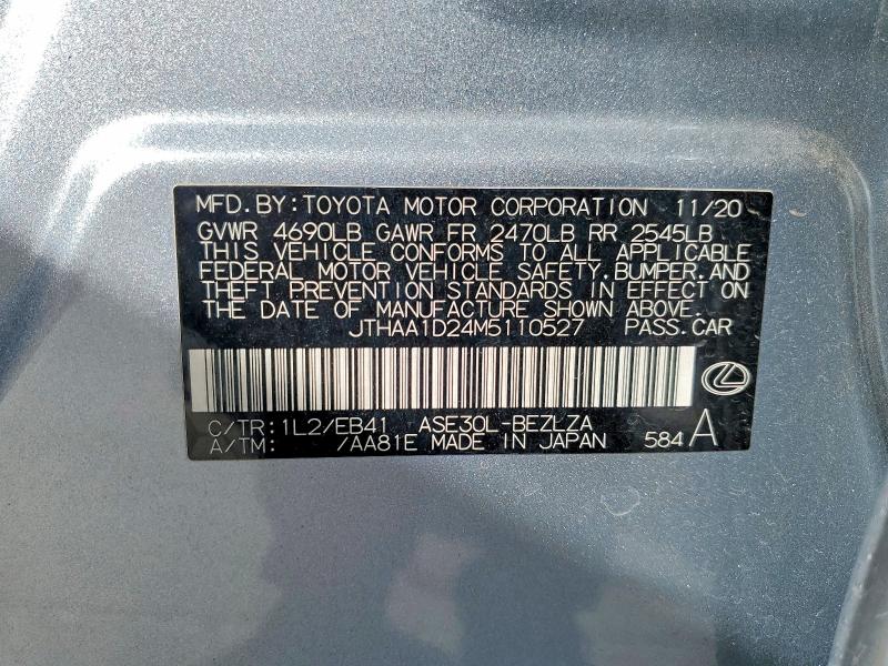 2021 Lexus Is 300 მანქანა იყიდება აუქციონზე, vin: JTHAA1D24M5110527, აუქციონის ნომერი: 46679076