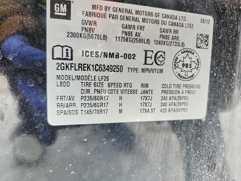 2012 Gmc Terrain მანქანა იყიდება აუქციონზე, vin: 2GKFLREK1C6349250, აუქციონის ნომერი: 46344576