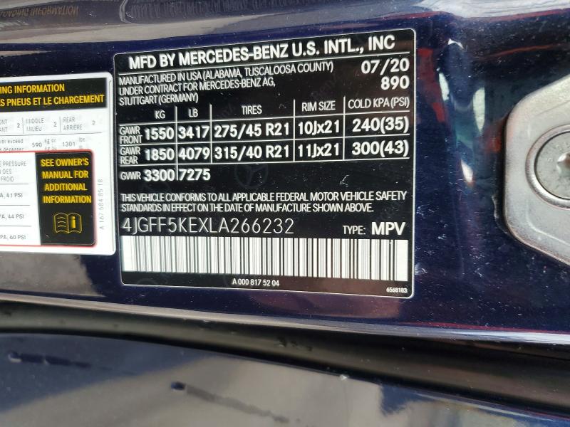 Aukcja sprzedaży 2020 Mercedes-benz Gls, vin: 4JGFF5KEXLA266232, numer aukcji: 46696636