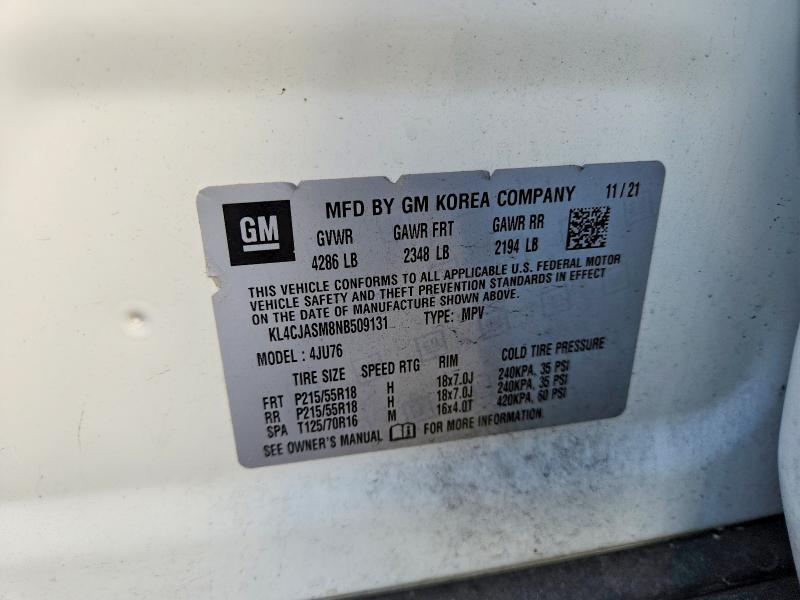 78219575 :رقم المزاد ، KL4CJASM8NB509131 vin ، 2022 Buick Encore مزاد بيع