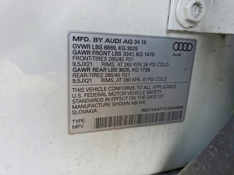 Продажа на аукционе авто 2018 Audi Q7, vin: WA1VAAF73JD043006, номер лота: 48254326