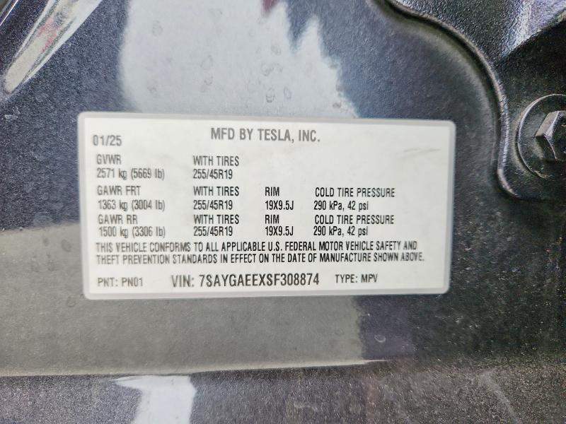 Продаж на аукціоні авто 2025 Tesla Model Y, vin: 7SAYGAEEXSF308874, номер лоту: 47648946