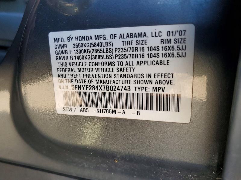 Aukcja sprzedaży 2007 Honda Pilot, vin: 5FNYF284X7B024743, numer aukcji: 41974666