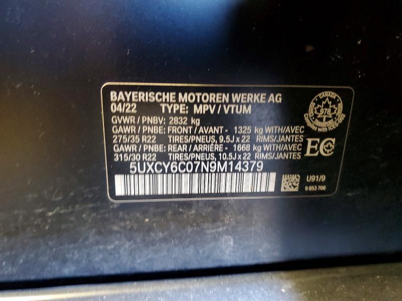 Продаж на аукціоні авто 2022 Bmw X6, vin: 5UXCY6C07N9M14379, номер лоту: 78182605