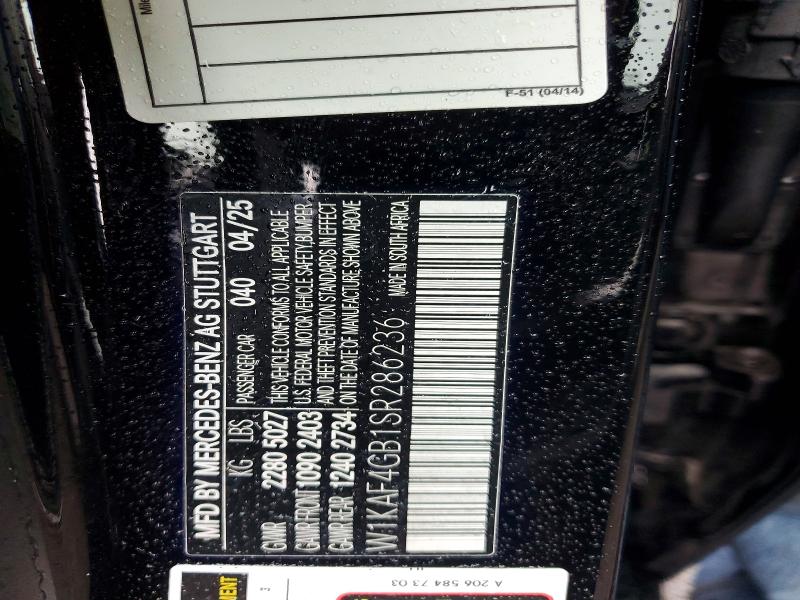 41812756 :رقم المزاد ، W1KAF4GB1SR286236 vin ، 2025 Mercedes-benz C مزاد بيع