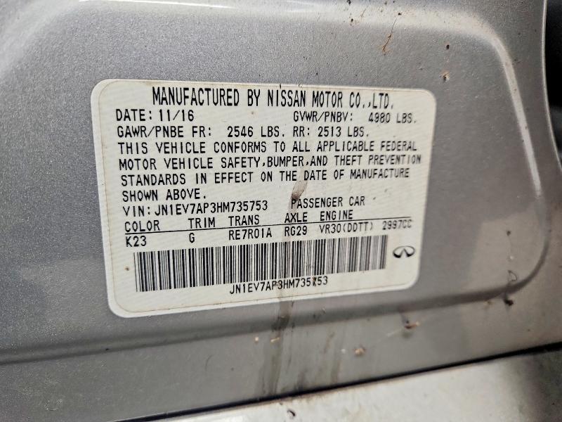 Aukcja sprzedaży 2017 Infiniti Q50, vin: JN1EV7AP3HM735753, numer aukcji: 45556316