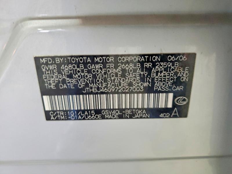 79230305 :رقم المزاد ، JTHBJ46G972027003 vin ، 2007 Lexus Es 350 مزاد بيع