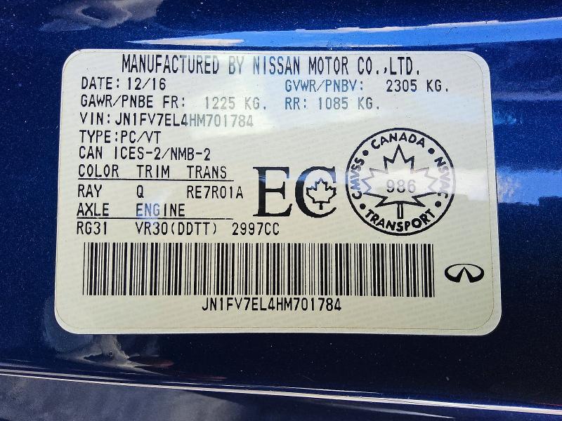 Aukcja sprzedaży 2017 Infiniti Q60, vin: JN1FV7EL4HM701784, numer aukcji: 79880625