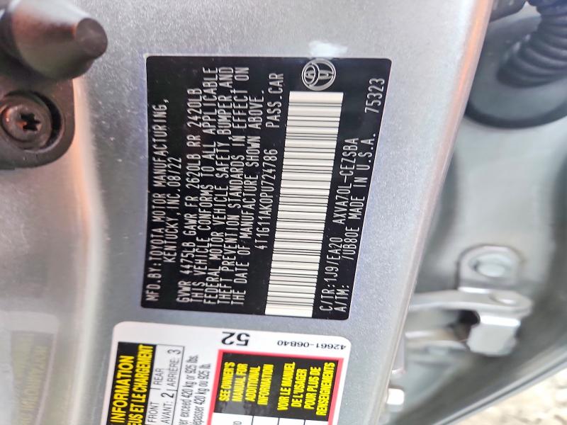 2023 Toyota Camry მანქანა იყიდება აუქციონზე, vin: 4T1G11AK0PU724786, აუქციონის ნომერი: 42022746