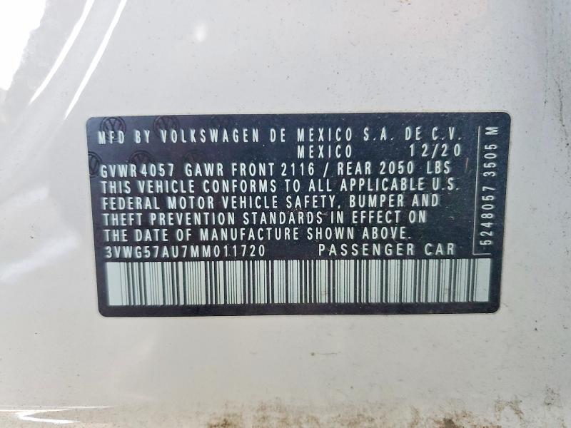 2021 Volkswagen Golf მანქანა იყიდება აუქციონზე, vin: 3VWG57AU7MM011720, აუქციონის ნომერი: 79977555