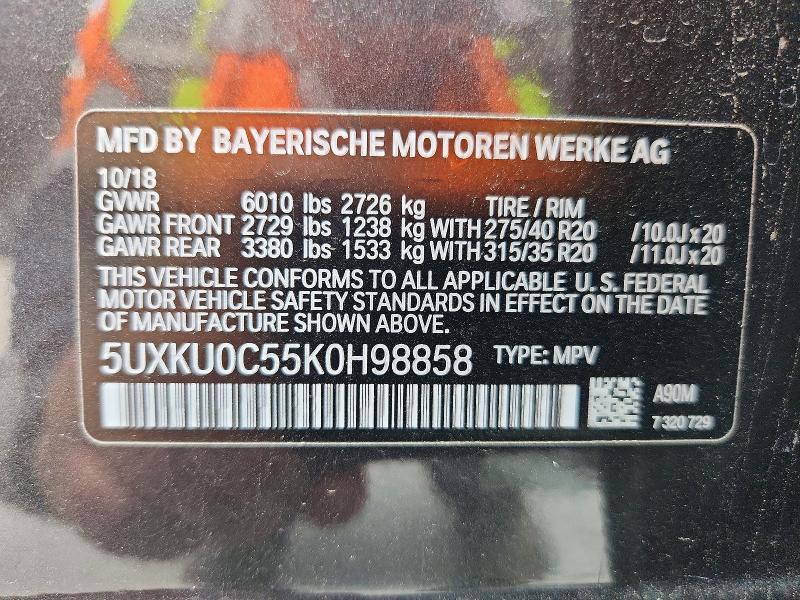 79498865 :رقم المزاد ، 5UXKU0C55K0H98858 vin ، 2019 Bmw X6 مزاد بيع