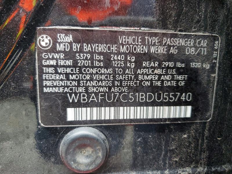 2011 Bmw 535 მანქანა იყიდება აუქციონზე, vin: WBAFU7C51BDU55740, აუქციონის ნომერი: 79026205