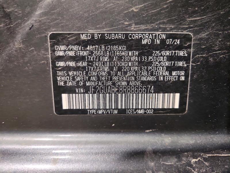 Продаж на аукціоні авто 2024 Subaru Crosstrek, vin: JF2GUABC8R8866674, номер лоту: 46399086