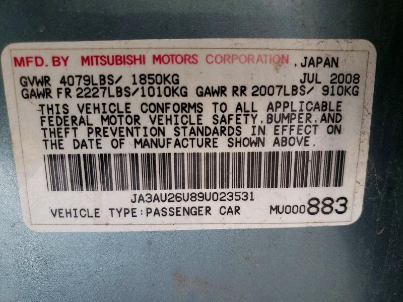 Aukcja sprzedaży 2009 Mitsubishi Lancer, vin: JA3AU26U89U023531, numer aukcji: 47376706
