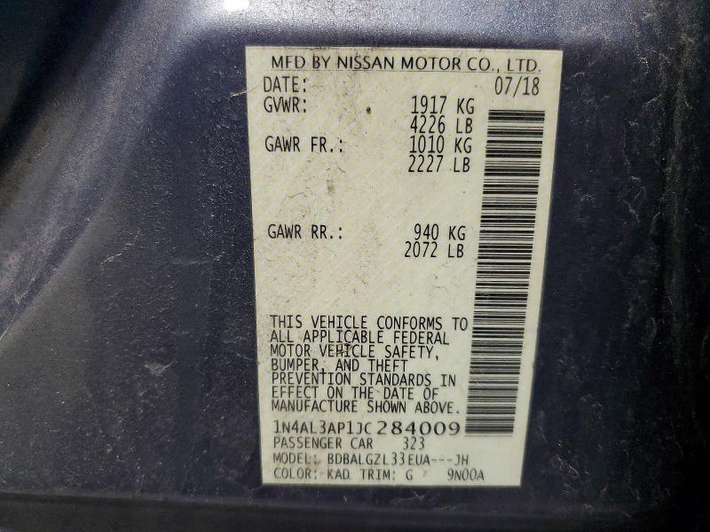 47392776 :رقم المزاد ، 1N4AL3AP1JC284009 vin ، 2018 Nissan Altima مزاد بيع