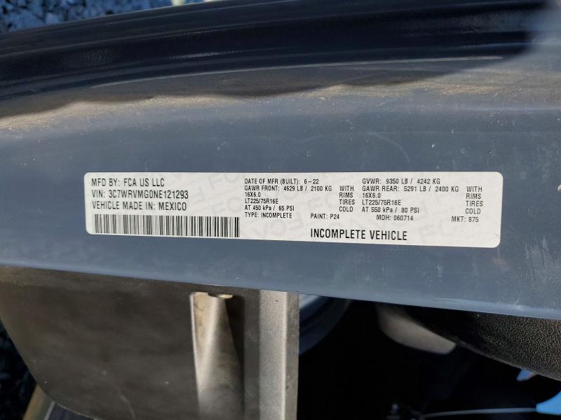 46639276 :رقم المزاد ، 3C7WRVMG0NE121293 vin ، 2022 Ram Promaster 3500 مزاد بيع