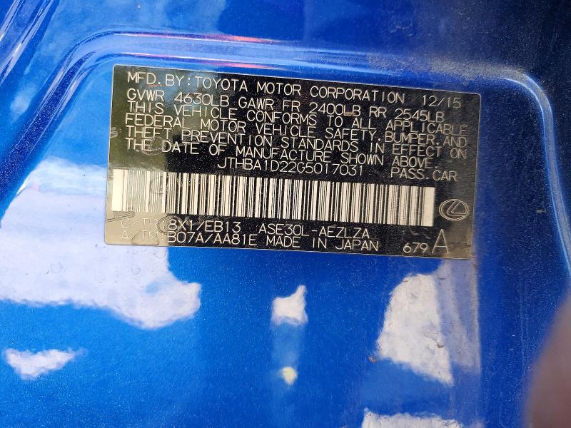 Aukcja sprzedaży 2016 Lexus Is 200t, vin: JTHBA1D22G5017031, numer aukcji: 47163246