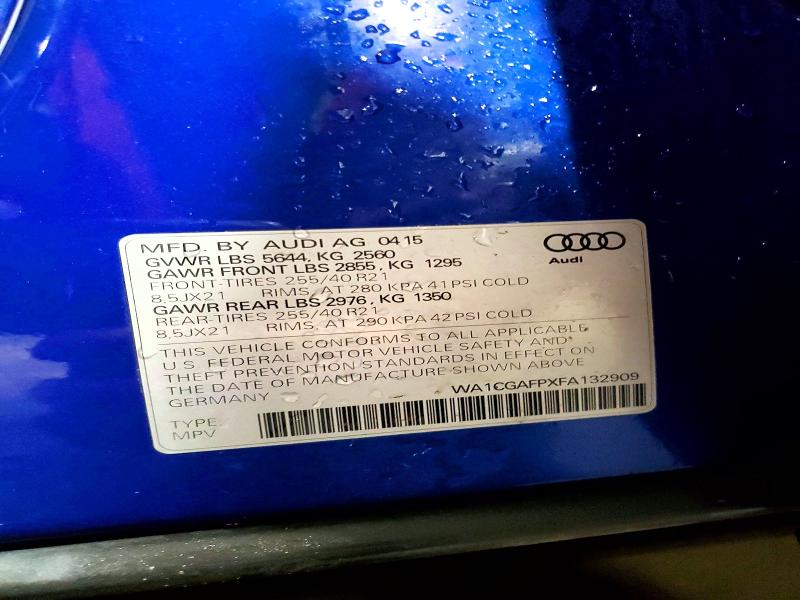 41994806 :رقم المزاد ، WA1CGAFPXFA132909 vin ، 2015 Audi Sq5 مزاد بيع