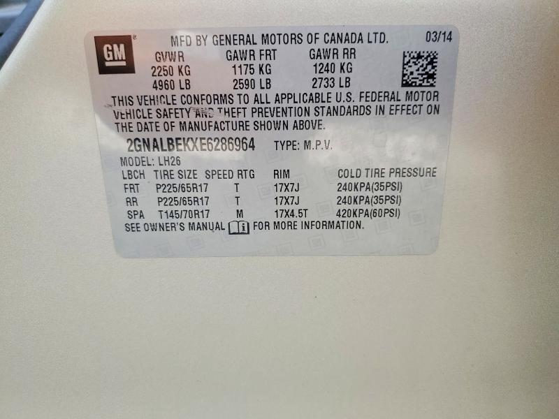 Aukcja sprzedaży 2014 Chevrolet Equinox, vin: 2GNALBEKXE6286964, numer aukcji: 47968546