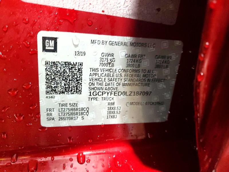 Продаж на аукціоні авто 2020 Chevrolet Silverado, vin: 1GCPYFED0LZ187097, номер лоту: 46542846