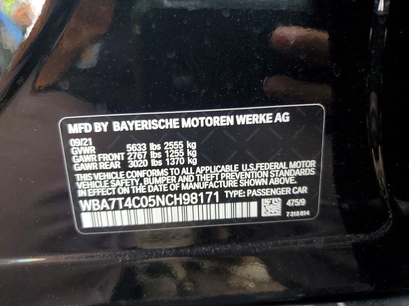 Aukcja sprzedaży 2022 Bmw 740li, vin: WBA7T4C05NCH98171, numer aukcji: 47633426