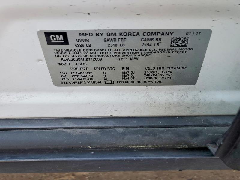 Продаж на аукціоні авто 2017 Buick Encore, vin: KL4CJCSB4HB112689, номер лоту: 46732696
