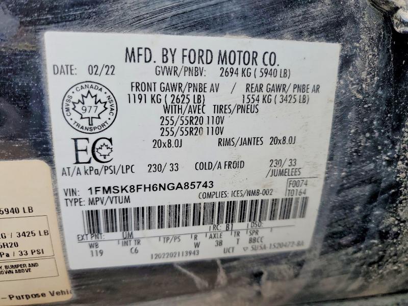 Aukcja sprzedaży 2022 Ford Explorer, vin: 1FMSK8FH6NGA85743, numer aukcji: 46741196