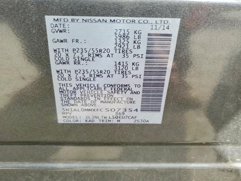 Продаж на аукціоні авто 2015 Infiniti Qx60, vin: 5N1AL0MMXFC507354, номер лоту: 47613476