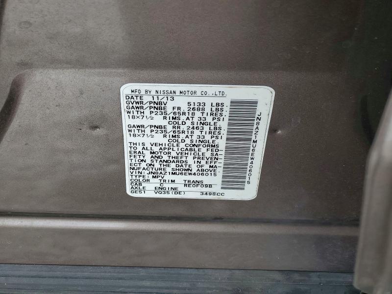 Продаж на аукціоні авто 2014 Nissan Murano, vin: JN8AZ1MU6EW406015, номер лоту: 46580036