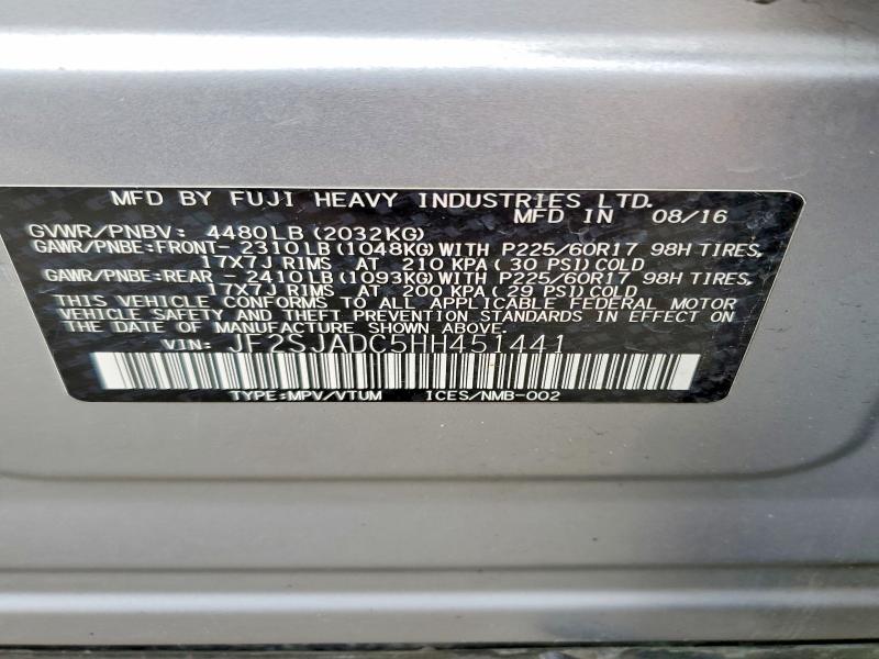 2017 Subaru Forester მანქანა იყიდება აუქციონზე, vin: JF2SJADC5HH451441, აუქციონის ნომერი: 47295276