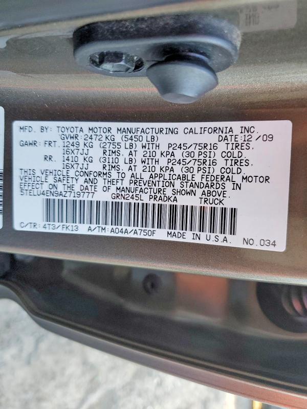 Aukcja sprzedaży 2010 Toyota Tacoma, vin: 5TELU4EN9AZ719777, numer aukcji: 45454456
