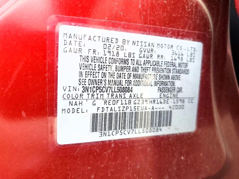 45689716 :رقم المزاد ، 3N1CP5CV7LL508084 vin ، 2020 Nissan Kicks مزاد بيع