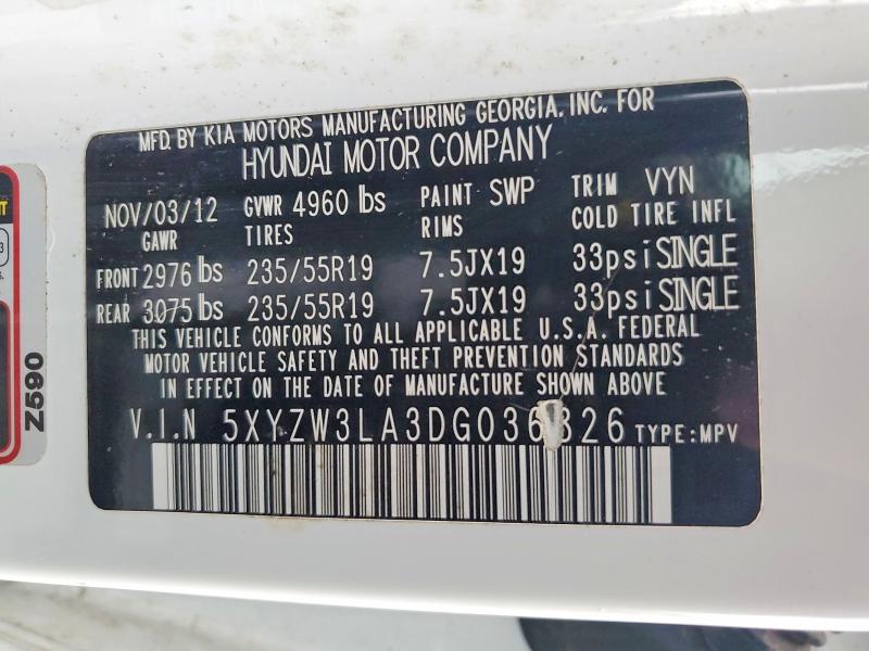 Продаж на аукціоні авто 2013 Hyundai Santa Fe, vin: 5XYZW3LA3DG036826, номер лоту: 42003226