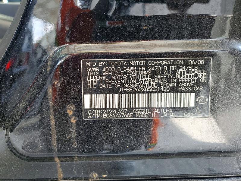 Продажа на аукционе авто 2008 Lexus Is 350, vin: JTHBE262X85021420, номер лота: 47828916