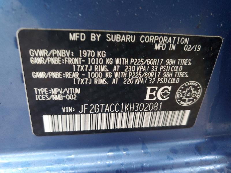 Продаж на аукціоні авто 2019 Subaru Crosstrek, vin: JF2GTACC1KH302081, номер лоту: 46677706